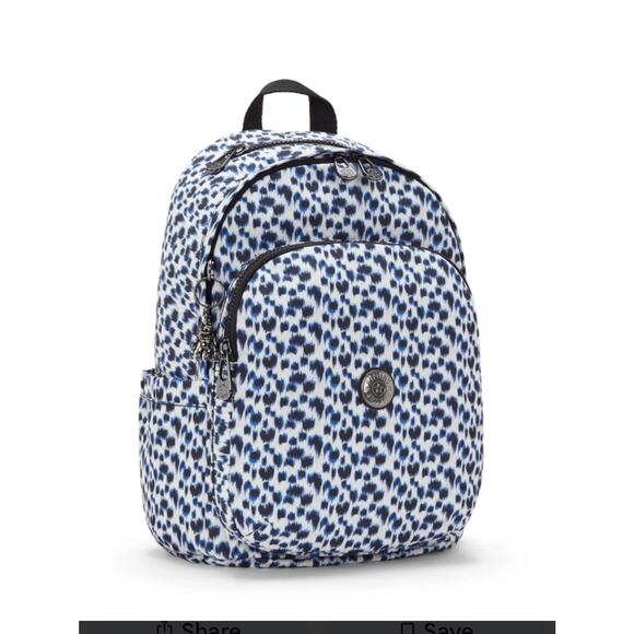 NWT Kipling Delia Curious Leopard Medium Backpack Blue Black White - Picture 1 of 8